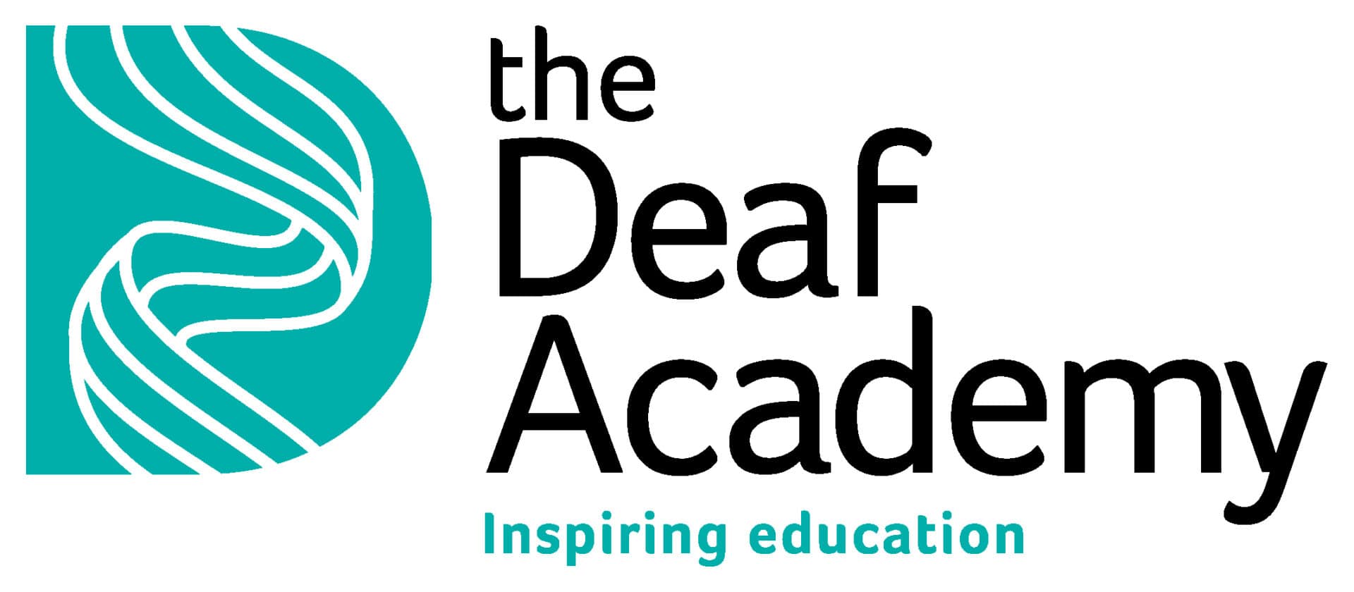 The Deaf Academy logo with a stylized "D" on the left and the words "the Deaf Academy" and "Inspiring education" on the right.