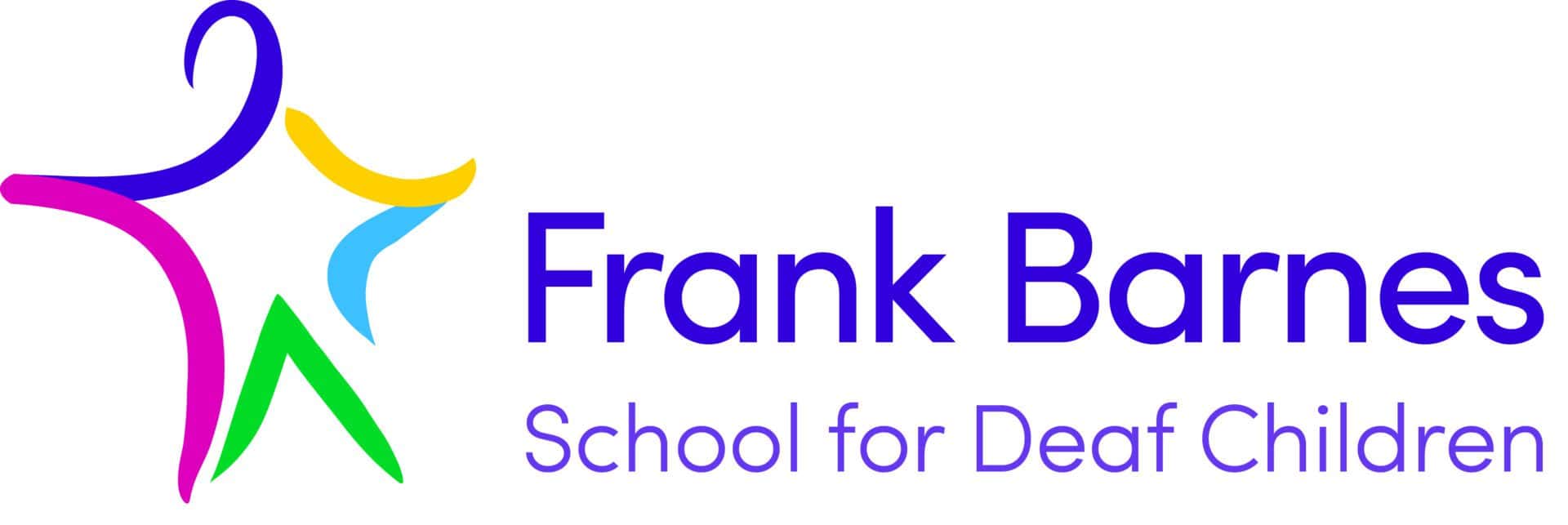 Logo of Frank Barnes School for Deaf Children with a colourful abstract graphic of a star and text in blue and purple.