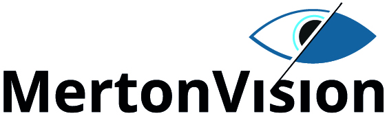 MertonVision logo with stylised blue eye graphic above the text “MertonVision” in bold black letters.
