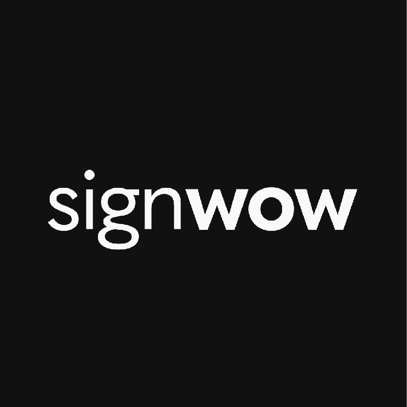 The word "signWOW" is displayed in lowercase and uppercase white text on a black background.