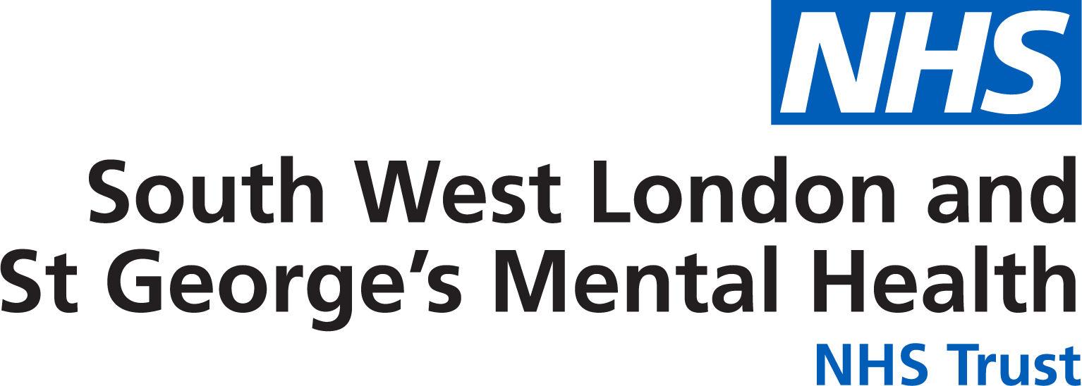 NHS logo above the text "South West London and St George’s Mental Health NHS Trust" on a white background.
