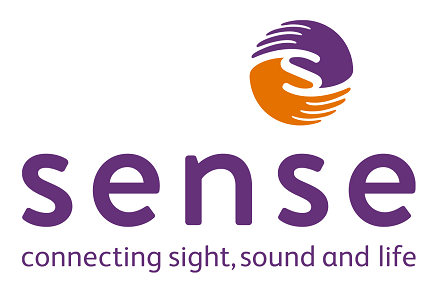 Sense logo with a purple and orange circular design above the word “sense” and the tagline “connecting sight, sound and life” below.