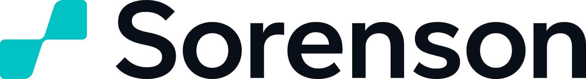 Sorenson logo featuring two teal rounded geometric shapes followed by the word “Sorenson” in black text.