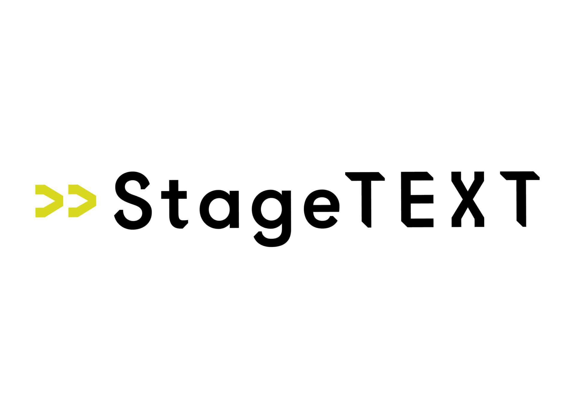 StageTEXT logo with two yellow arrows pointing right, followed by the text "StageTEXT" in black, with "TEXT" in uppercase letters.