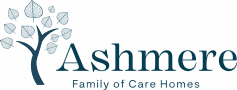 Logo for Ashmere Family of Care Homes, featuring a stylized tree graphic to the left of the text.