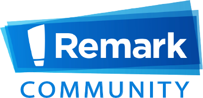 Logo with a white exclamation mark in a blue box next to the word “Remark” in white. Below, “COMMUNITY” is written in blue uppercase letters.