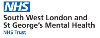 NHS South West London and St George’s Mental Health NHS Trust logo with text in black and blue.