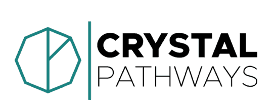 Logo for Crystal Pathways featuring a teal geometric icon next to the company name.