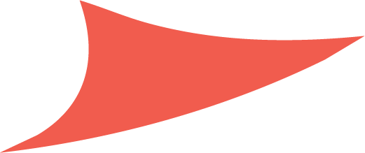A red, curved, asymmetrical shape with pointed ends on a white background.