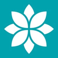 White eight-petalled flower icon on a teal background.